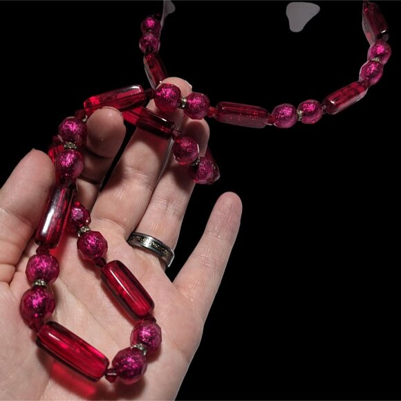 Vintage Pink And Red Beaded Statement Necklace - Picture 5 of 10